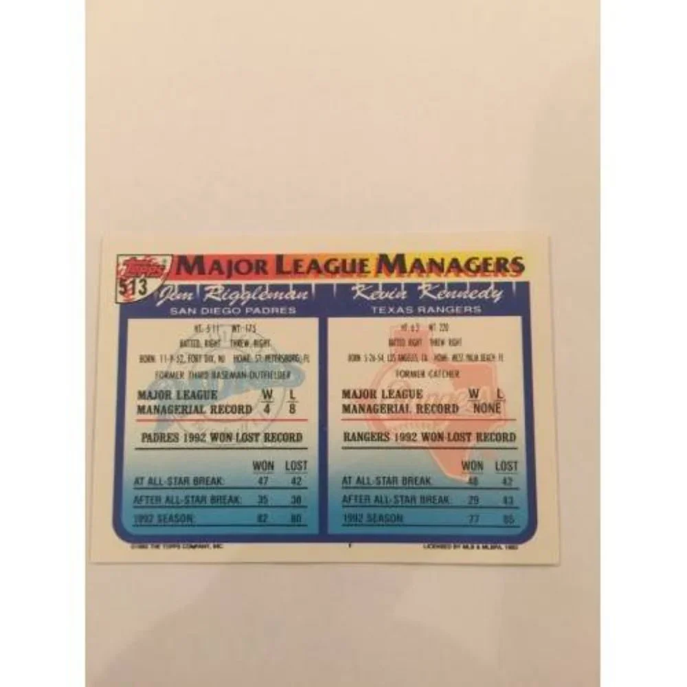 1993 Topps Jim Riggleman Padres IP Autograph #513 (019)